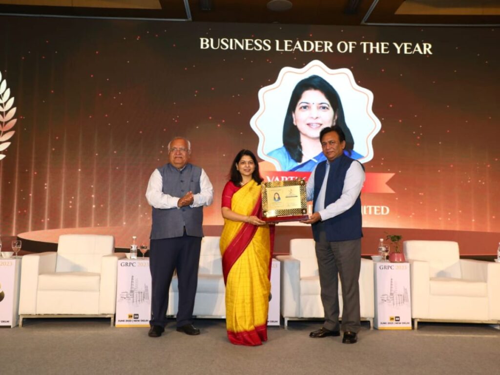 Vartika Shukla, CMD of EIL Receiving the Business Leader of the Year Award at the Global Refining and Petrochemicals Congress 2023