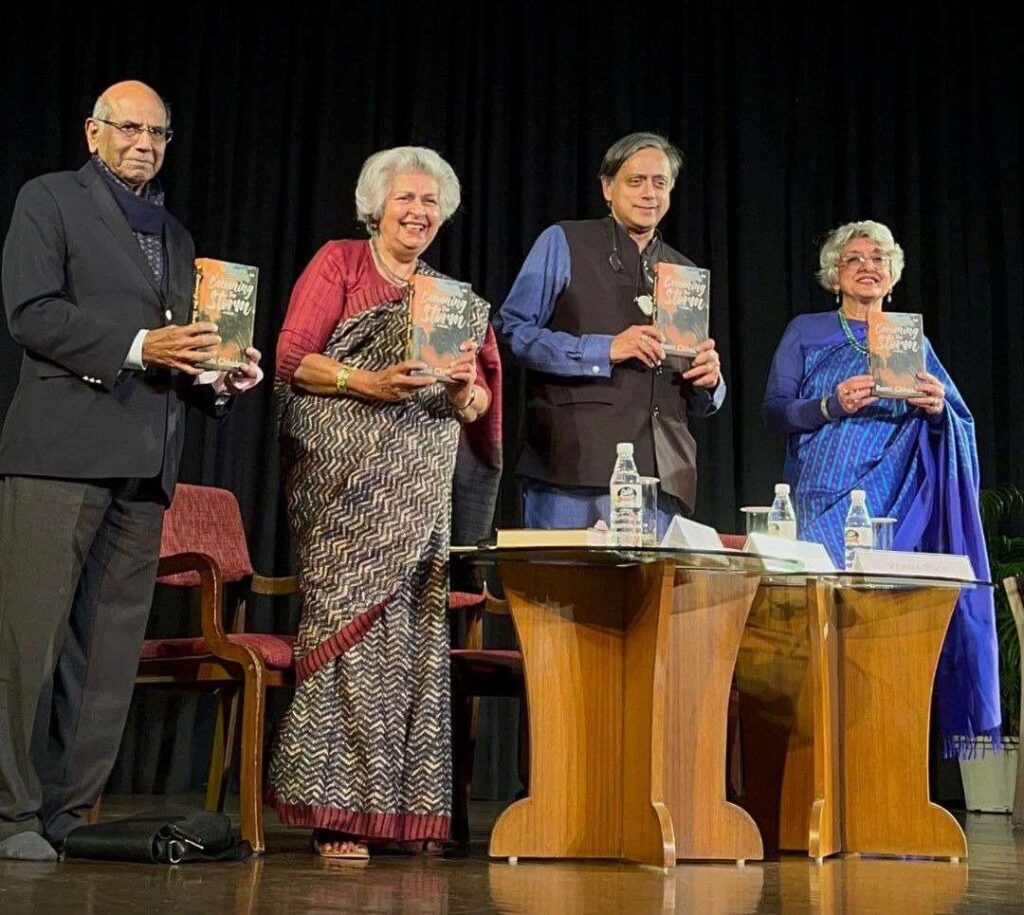 From L to R - Shyam Saran, Former Foreign Secretary; Rami Chhabra, Author of <em>Becoming the Storm</em>; Shashi Tharoor, Member of Parliament; and Veena Sikri, Former Diplomat