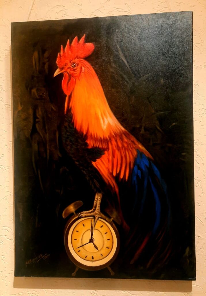 A Rooster at Dawn - Shalender Singh Reimagining Myth, Muscle, and Metaphysics on Canvas